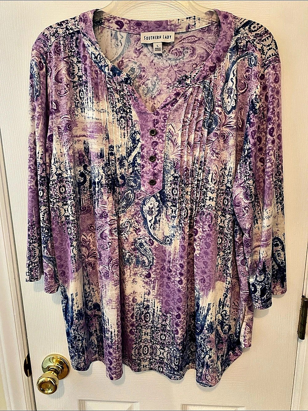 Southern Lady Paisley Tunic Purple & Blue Size Large